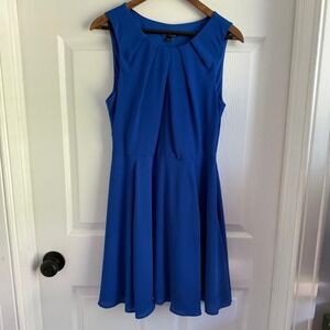 Express Royal Blue Sleeveless Pleated Fit and Flare Cocktail Dress Womens 10